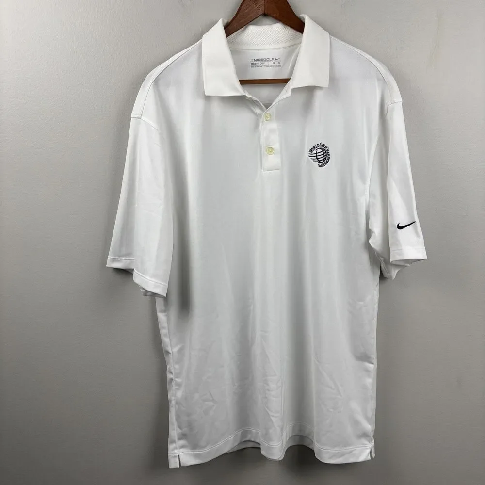 Nike Golf polo men’s Large Fit Dry White World Golf Championships Short Sleeve